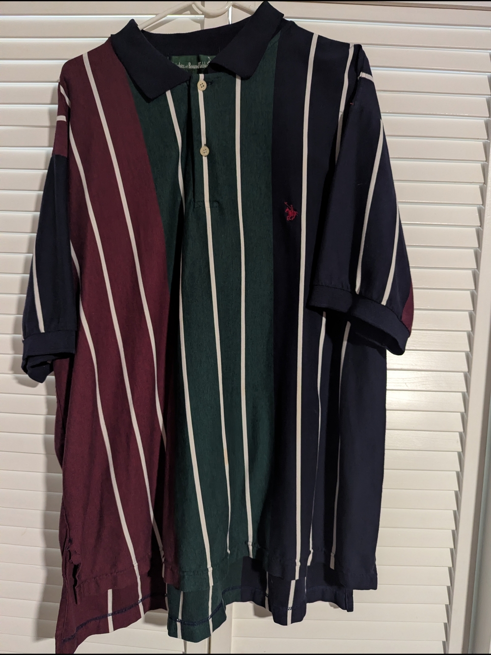 Knights Of Round Table 2XL Short -Sleeve Polo Shirt in Navy/Green/Burgundy.